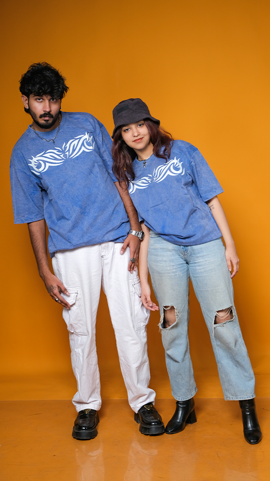 Royal blue acid wash Unisex Oversized T-Shirt