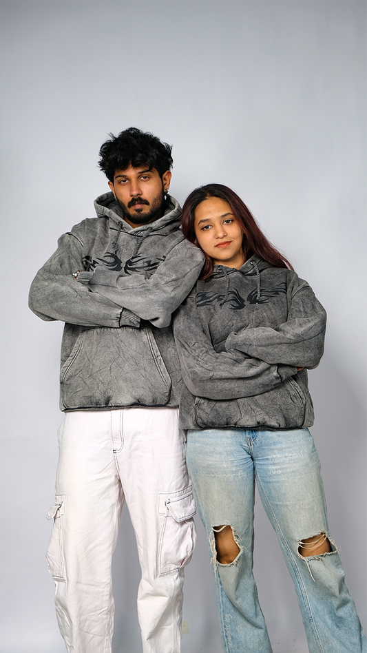 Grey Acid Wash Unisex Oversized Hoodie