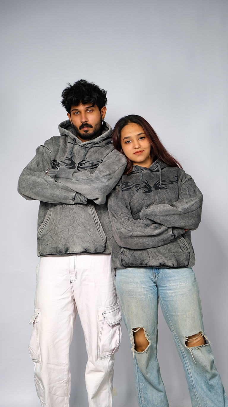 Grey Acid Wash Unisex Oversized Hoodie