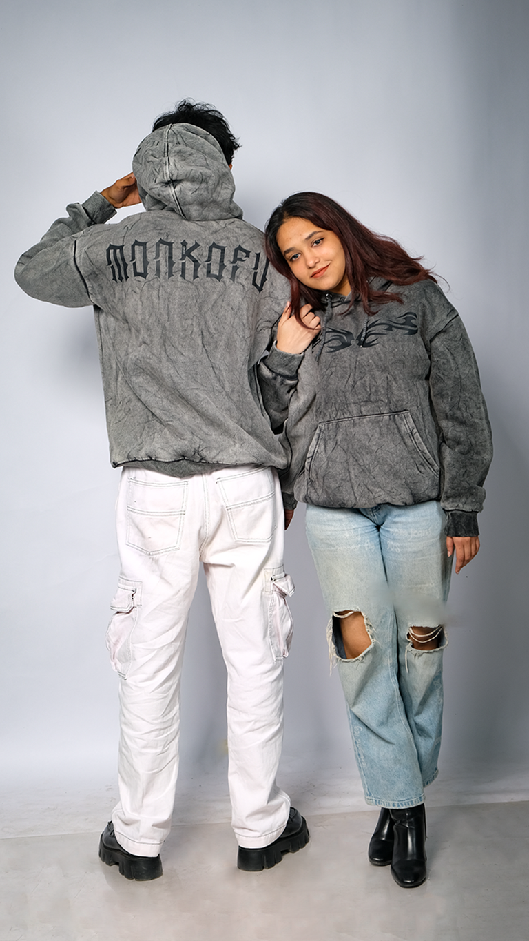 Grey Acid Wash Unisex Oversized Hoodie