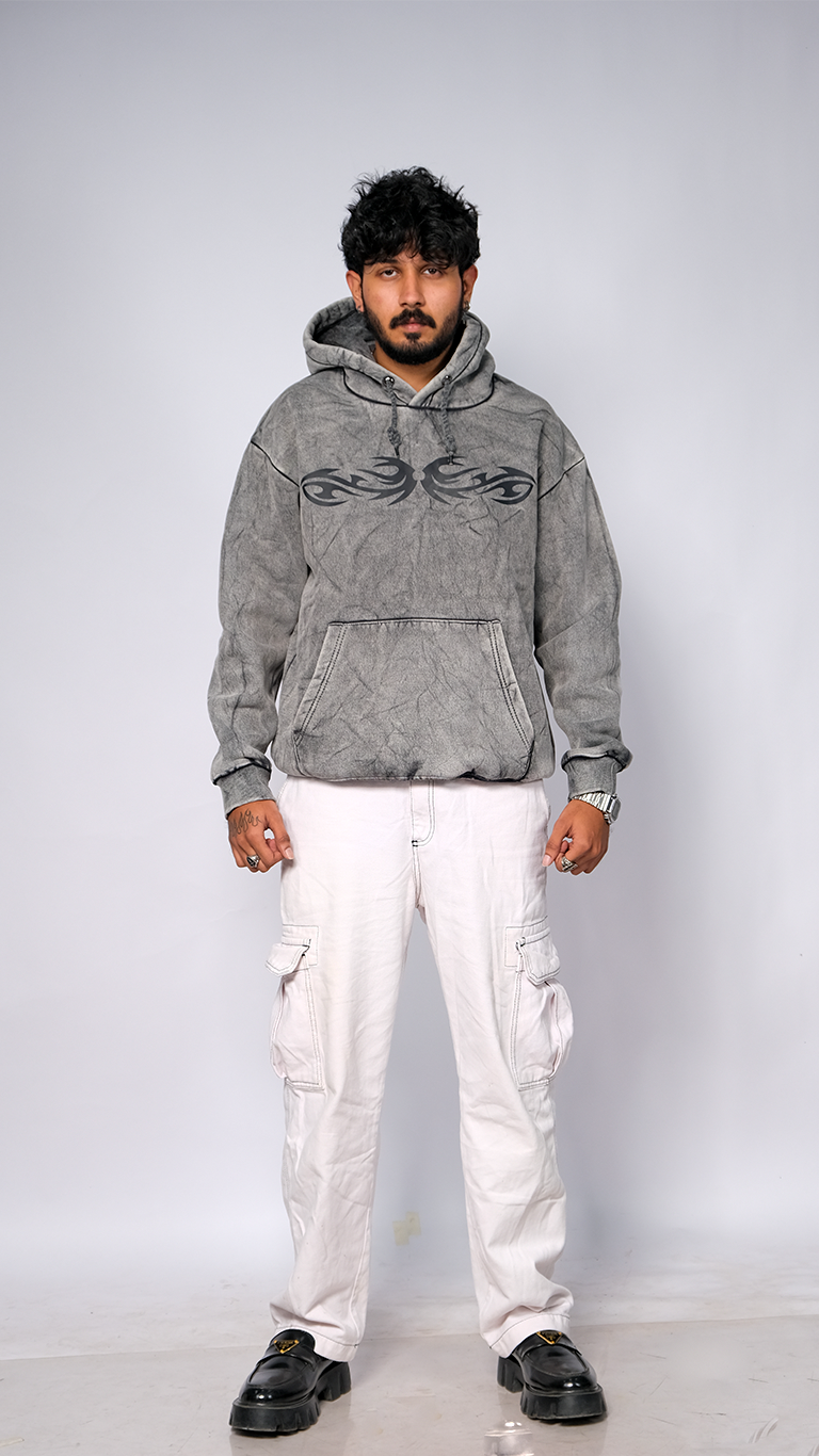 Grey Acid Wash Unisex Oversized Hoodie