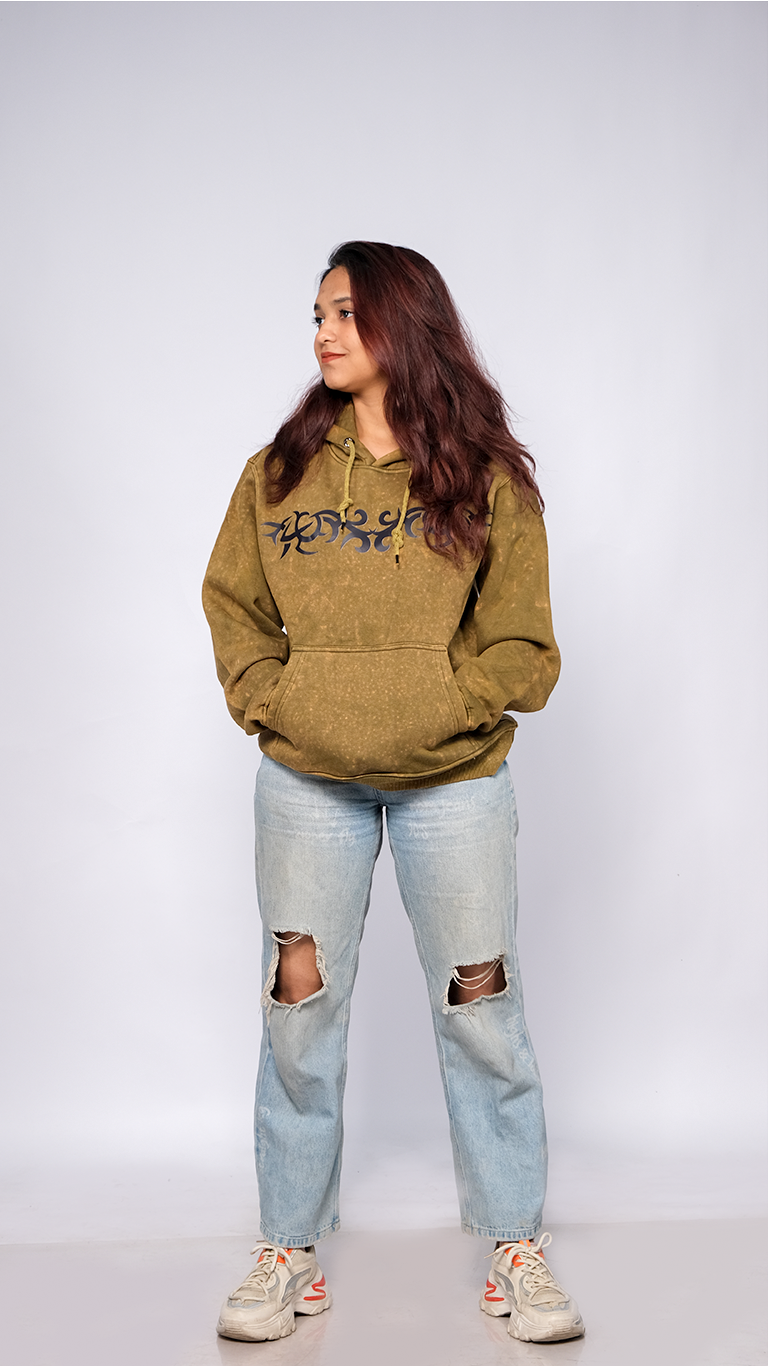 Olive Acid Wash Unisex Oversized Hoodie