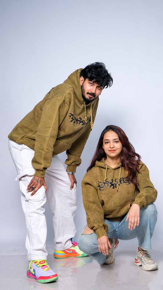 Olive Acid Wash Unisex Oversized Hoodie