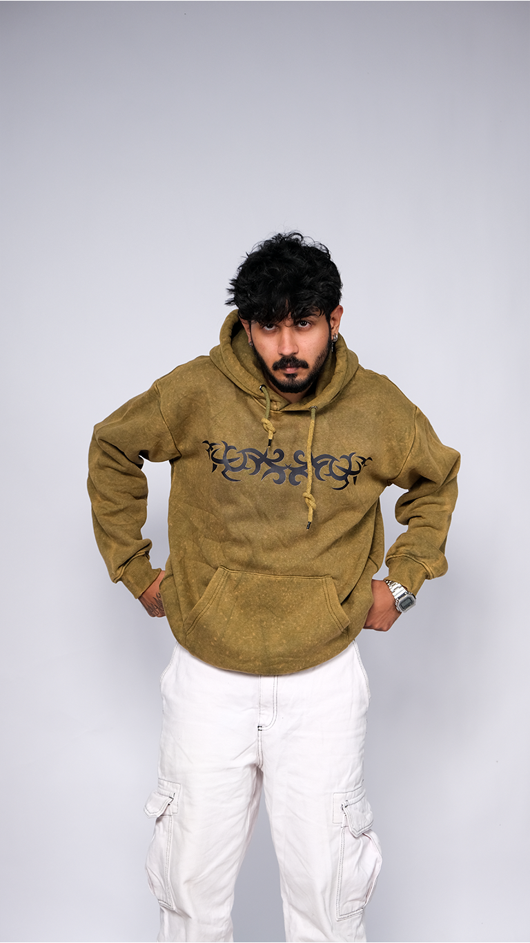 Olive Acid Wash Unisex Oversized Hoodie